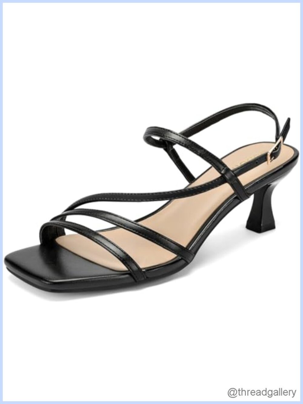 Women's Faux Leather Square Open Toe Kitten Heel Slingback Strappy Sandals